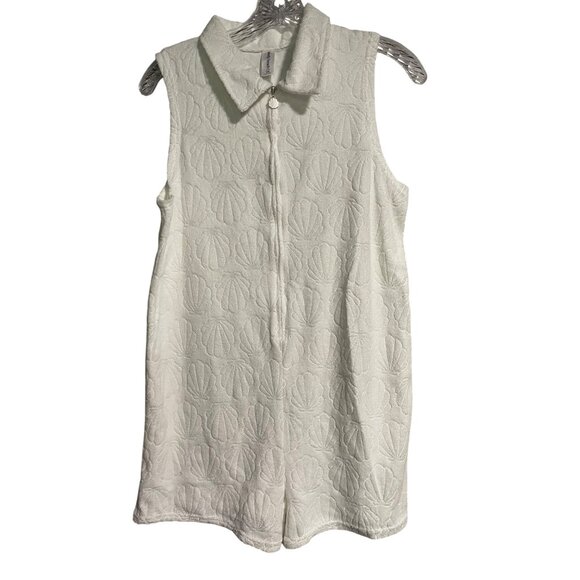 Sandy Beach Seashell Print Sleeveless Zip Up Terry Cloth Cover Up White XS - Picture 1 of 8